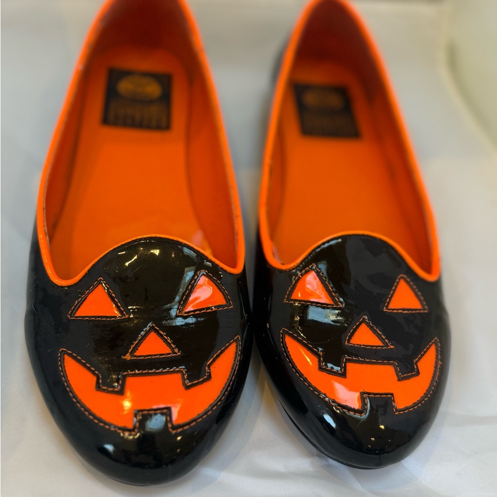 Strange Cvlt Jack O'Lantern Lydia Orange/Black Flats Size 10 - Picture 3 of 4